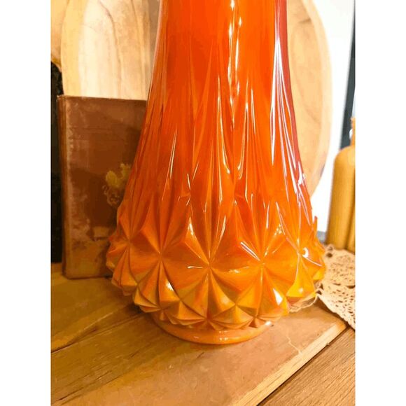 Vintage L.E. Smith Bittersweet Large Orange Swung Glass Diamond Butt Vase 24" - Picture 3 of 7